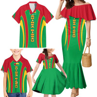 Guinea Bissau Family Matching Mermaid Dress and Hawaiian Shirt with Red Green Yellow Stripe Design and Black Star - Wonder Print Shop