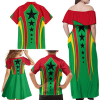 Guinea Bissau Family Matching Off Shoulder Maxi Dress and Hawaiian Shirt with Red Green Yellow Stripe Design and Black Star - Wonder Print Shop