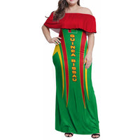 Guinea Bissau Family Matching Off Shoulder Maxi Dress and Hawaiian Shirt with Red Green Yellow Stripe Design and Black Star - Wonder Print Shop