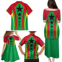 Guinea Bissau Family Matching Puletasi and Hawaiian Shirt with Red Green Yellow Stripe Design and Black Star - Wonder Print Shop