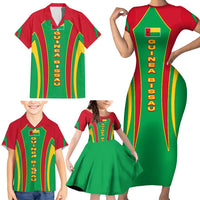 Guinea Bissau Family Matching Short Sleeve Bodycon Dress and Hawaiian Shirt with Red Green Yellow Stripe Design and Black Star - Wonder Print Shop