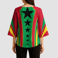 Guinea Bissau Kimono Sleeve Blouse with Red Green Yellow Stripe Design and Black Star - Wonder Print Shop