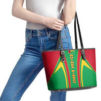 Guinea Bissau Leather Tote Bag with Red Green Yellow Stripe Design and Black Star - Wonder Print Shop