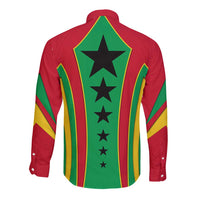 Guinea Bissau Long Sleeve Button Shirt with Red Green Yellow Stripe Design and Black Star - Wonder Print Shop