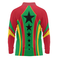 Guinea Bissau Long Sleeve Polo Shirt with Red Green Yellow Stripe Design and Black Star - Wonder Print Shop