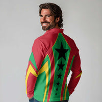 Guinea Bissau Long Sleeve Polo Shirt with Red Green Yellow Stripe Design and Black Star - Wonder Print Shop