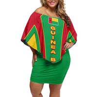 Guinea Bissau Off Shoulder Short Dress with Red Green Yellow Stripe Design and Black Star - Wonder Print Shop