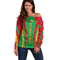Guinea Bissau Off Shoulder Sweater with Red Green Yellow Stripe Design and Black Star - Wonder Print Shop