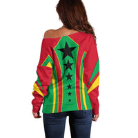 Guinea Bissau Off Shoulder Sweater with Red Green Yellow Stripe Design and Black Star - Wonder Print Shop