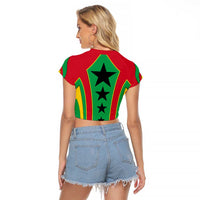 Guinea Bissau Raglan Cropped T Shirt with Red Green Yellow Stripe Design and Black Star - Wonder Print Shop