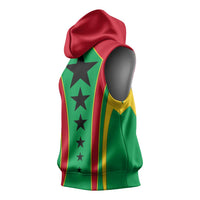 Guinea Bissau Sleeveless Hoodie with Red Green Yellow Stripe Design and Black Star - Wonder Print Shop