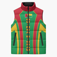 Guinea Bissau Sleeveless Puffer Jacket with Red Green Yellow Stripe Design and Black Star - Wonder Print Shop