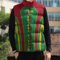 Guinea Bissau Sleeveless Puffer Jacket with Red Green Yellow Stripe Design and Black Star - Wonder Print Shop
