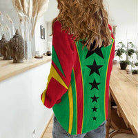 Guinea Bissau Women Casual Shirt with Red Green Yellow Stripe Design and Black Star - Wonder Print Shop