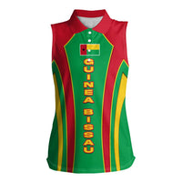 Guinea Bissau Women Sleeveless Polo Shirt with Red Green Yellow Stripe Design and Black Star - Wonder Print Shop