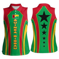 Guinea Bissau Women Sleeveless Polo Shirt with Red Green Yellow Stripe Design and Black Star - Wonder Print Shop