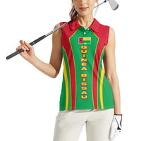 Guinea Bissau Women Sleeveless Polo Shirt with Red Green Yellow Stripe Design and Black Star - Wonder Print Shop