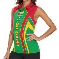 Guinea Bissau Women Sleeveless Polo Shirt with Red Green Yellow Stripe Design and Black Star - Wonder Print Shop