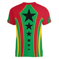 Guinea Bissau Women V-Neck T-Shirt with Red Green Yellow Stripe Design and Black Star - Wonder Print Shop