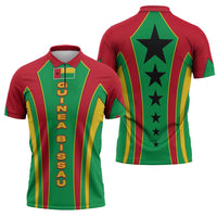 Guinea Bissau Zipper Polo Shirt with Red Green Yellow Stripe Design and Black Star - Wonder Print Shop