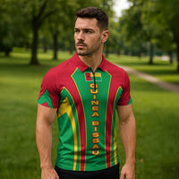 Guinea Bissau Zipper Polo Shirt with Red Green Yellow Stripe Design and Black Star - Wonder Print Shop
