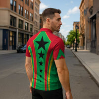 Guinea Bissau Zipper Polo Shirt with Red Green Yellow Stripe Design and Black Star - Wonder Print Shop