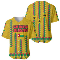 Guinea Bissau Baseball Jersey with Yellow Tribal Geometric Design and National Flag - Wonder Print Shop
