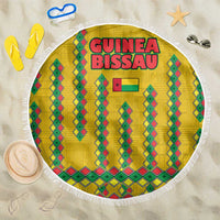 Guinea Bissau Beach Blanket with Yellow Tribal Geometric Design and National Flag - Wonder Print Shop