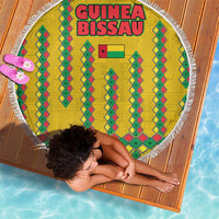 Guinea Bissau Beach Blanket with Yellow Tribal Geometric Design and National Flag - Wonder Print Shop