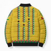Guinea Bissau Bomber Puffer Jacket with Yellow Tribal Geometric Design and National Flag - Wonder Print Shop