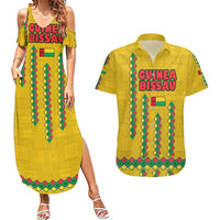 Guinea Bissau Couples Matching Summer Maxi Dress and Hawaiian Shirt with Yellow Tribal Geometric Design and National Flag - Wonder Print Shop