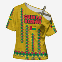 Guinea Bissau Cross Shoulder Shirt with Yellow Tribal Geometric Design and National Flag - Wonder Print Shop