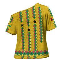 Guinea Bissau Cross Shoulder Shirt with Yellow Tribal Geometric Design and National Flag - Wonder Print Shop