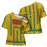 Guinea Bissau Cross Shoulder Shirt with Yellow Tribal Geometric Design and National Flag - Wonder Print Shop