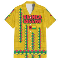 Guinea Bissau Family Matching Off The Shoulder Long Sleeve Dress and Hawaiian Shirt with Yellow Tribal Geometric Design and National Flag - Wonder Print Shop