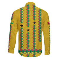 Guinea Bissau Family Matching Off The Shoulder Long Sleeve Dress and Hawaiian Shirt with Yellow Tribal Geometric Design and National Flag - Wonder Print Shop