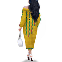 Guinea Bissau Family Matching Off The Shoulder Long Sleeve Dress and Hawaiian Shirt with Yellow Tribal Geometric Design and National Flag - Wonder Print Shop