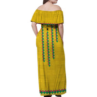 Guinea Bissau Family Matching Off Shoulder Maxi Dress and Hawaiian Shirt with Yellow Tribal Geometric Design and National Flag - Wonder Print Shop