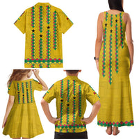 Guinea Bissau Family Matching Tank Maxi Dress and Hawaiian Shirt with Yellow Tribal Geometric Design and National Flag - Wonder Print Shop