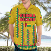 Guinea Bissau Hawaiian Shirt with Yellow Tribal Geometric Design and National Flag - Wonder Print Shop