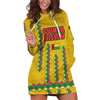 Guinea Bissau Hoodie Dress with Yellow Tribal Geometric Design and National Flag - Wonder Print Shop