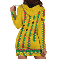 Guinea Bissau Hoodie Dress with Yellow Tribal Geometric Design and National Flag - Wonder Print Shop