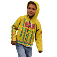 Guinea Bissau Kid Hoodie with Yellow Tribal Geometric Design and National Flag - Wonder Print Shop
