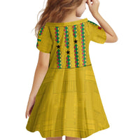 Guinea Bissau Kid Short Sleeve Dress with Yellow Tribal Geometric Design and National Flag - Wonder Print Shop