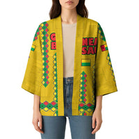 Guinea Bissau Kimono with Yellow Tribal Geometric Design and National Flag - Wonder Print Shop