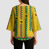 Guinea Bissau Kimono Sleeve Blouse with Yellow Tribal Geometric Design and National Flag - Wonder Print Shop