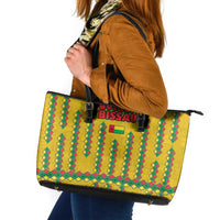 Guinea Bissau Leather Tote Bag with Yellow Tribal Geometric Design and National Flag - Wonder Print Shop
