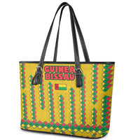 Guinea Bissau Leather Tote Bag with Yellow Tribal Geometric Design and National Flag - Wonder Print Shop