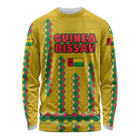 Guinea Bissau Long Sleeve Shirt with Yellow Tribal Geometric Design and National Flag - Wonder Print Shop