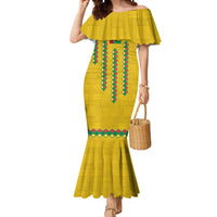 Guinea Bissau Mermaid Dress with Yellow Tribal Geometric Design and National Flag - Wonder Print Shop
